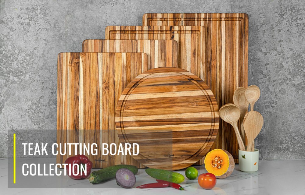 Rectangular Teak Cutting Board With Hand Grip And Juice Groove