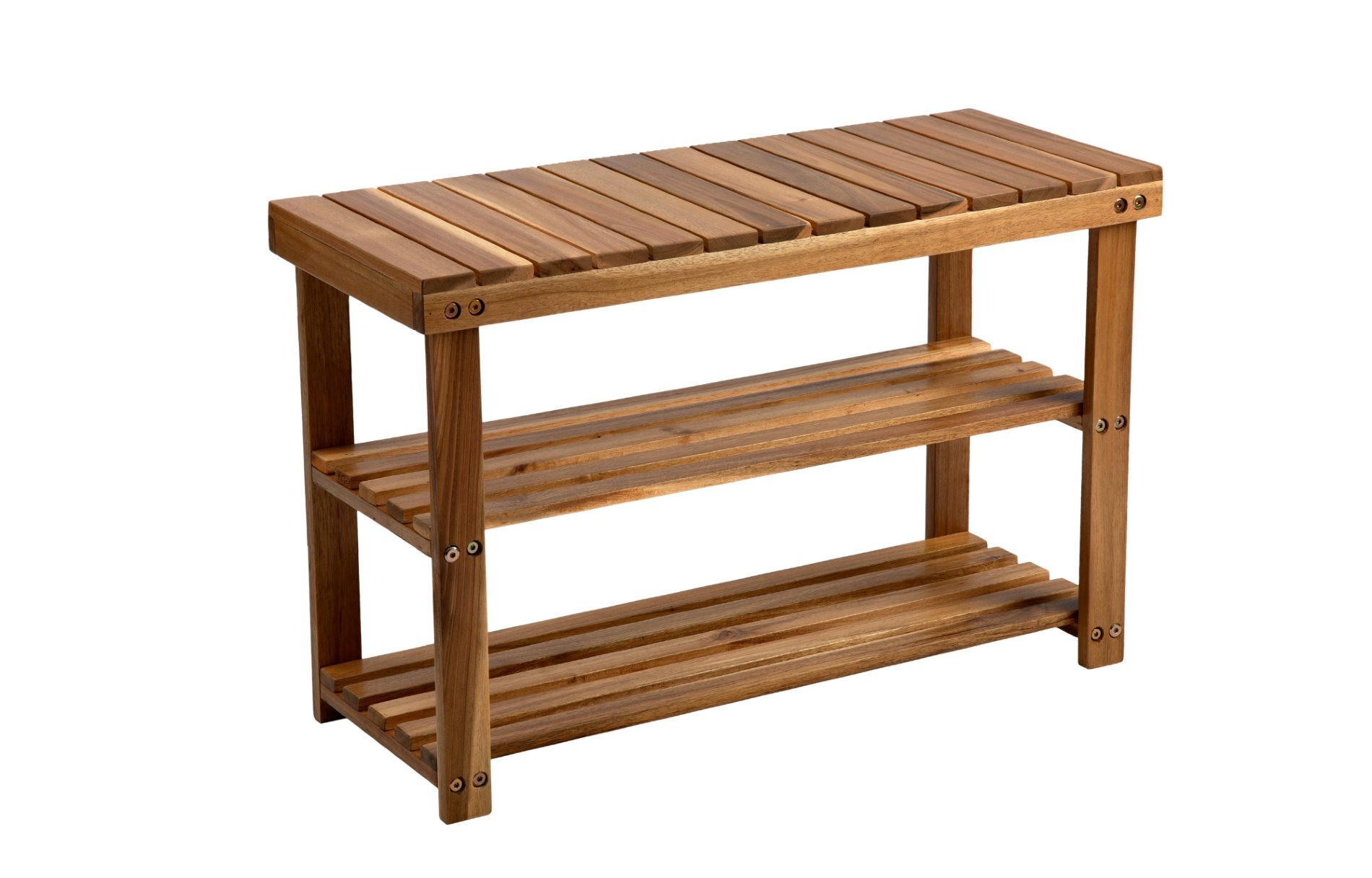 HF06-SS - Rectangular Natural Color Acacia Wood Shoe Rack