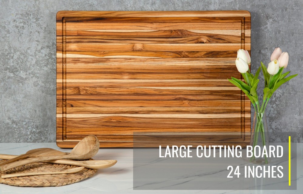 Rectangular Teak Cutting Board With Hand Grip And Juice Groove