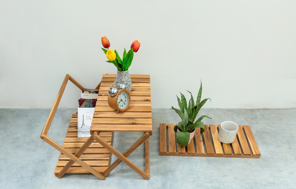 HF01-WR3  - Rectangular Natural Color 3 Tier Acacia Wood Rack
